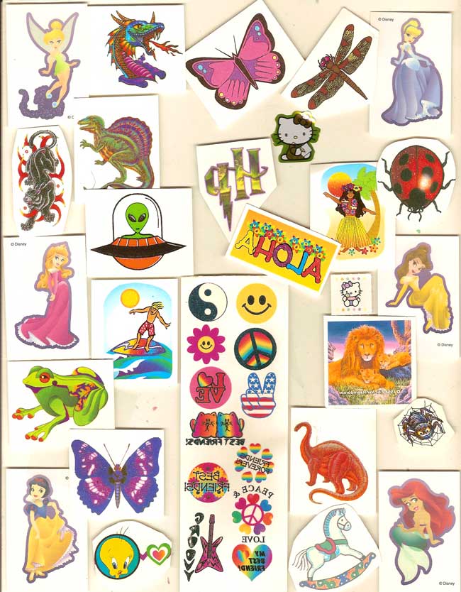 YOUTH TATTOO SAMPLES: Typical selection from "Lahaina Jack's Tattoo Emporium" (tattoo selection subject to change